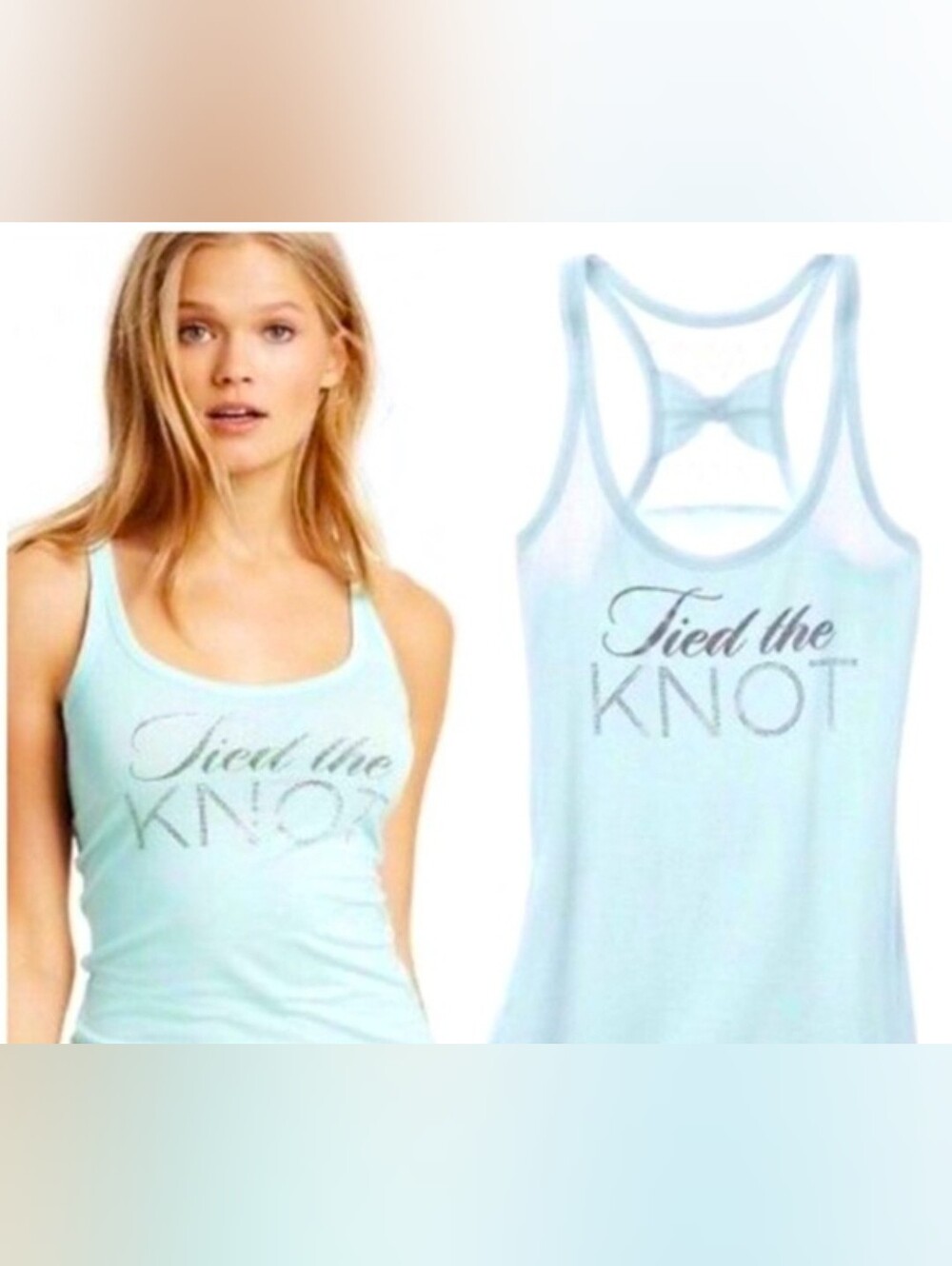 I Do Victoria's Secret Light Blue Racerback 'Tied the Knot' Tank Sz M Bow Bride